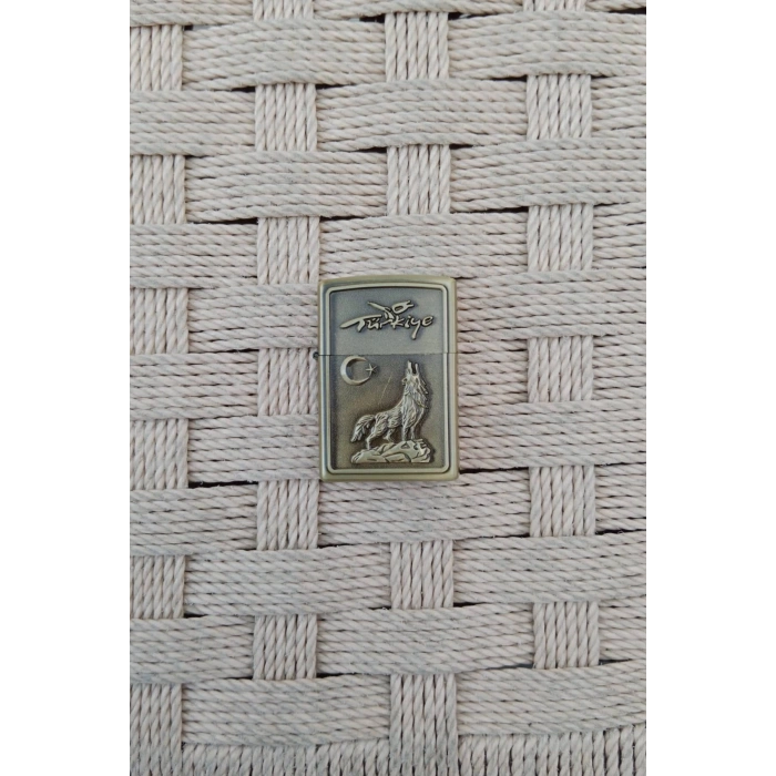Ozel Tasarim Sari renkli Turkiye Yazili Ayyildiz ve Kurt kabartmali premium zippo Cakmak
