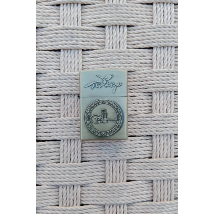 Ozel Tasarim Sari renkli Turkiye Yazili Osmanli Tugrali kabartmali premium zippo Cakmak