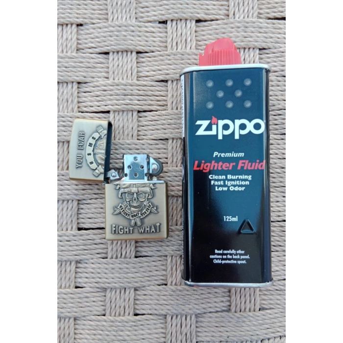 Ozel Tasarim Sari renkli You Fcar Fight What Yazili Kuru Kafa kabartmali premium zippo Cakmak