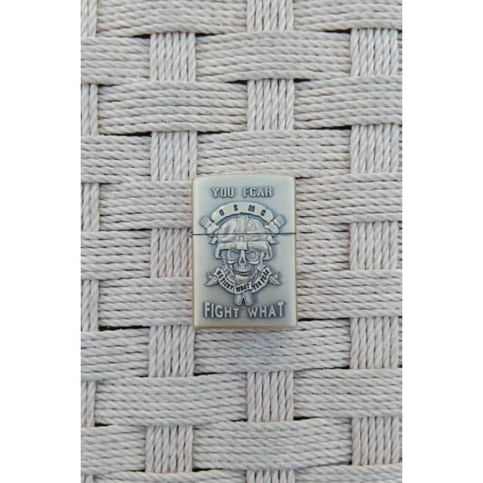 Ozel Tasarim Sari renkli You Fcar Fight What Yazili Kuru Kafa kabartmali premium zippo Cakmak