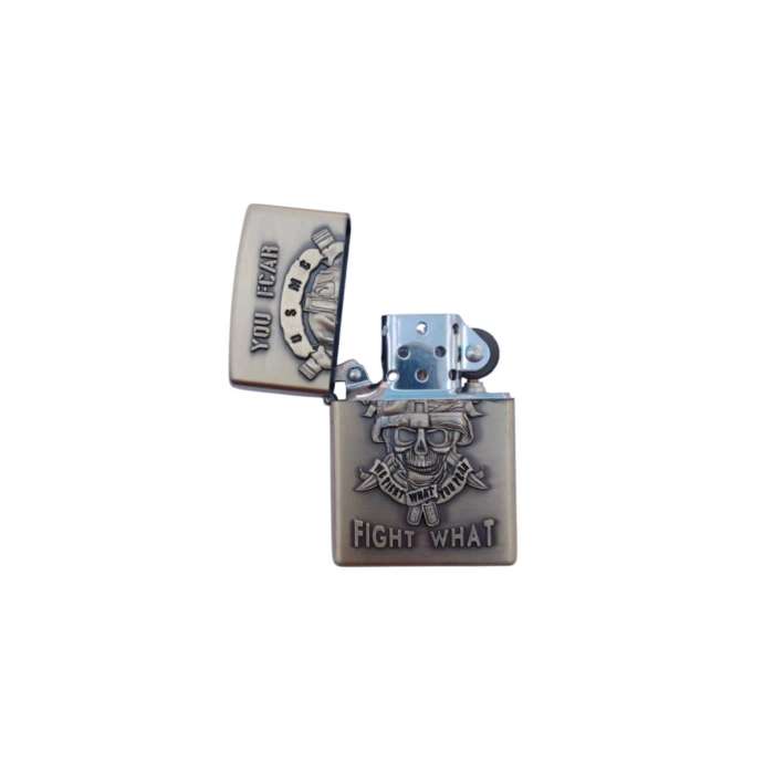 Ozel Tasarim Sari renkli You Fcar Fight What Yazili Kuru Kafa kabartmali premium zippo Cakmak
