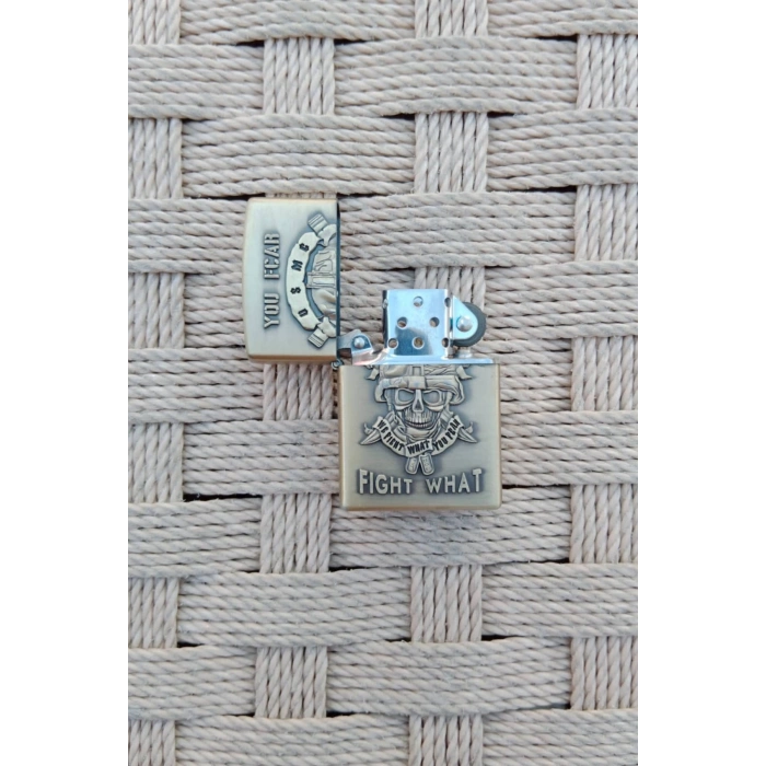 Ozel Tasarim Sari renkli You Fcar Fight What Yazili Kuru Kafa kabartmali premium zippo Cakmak