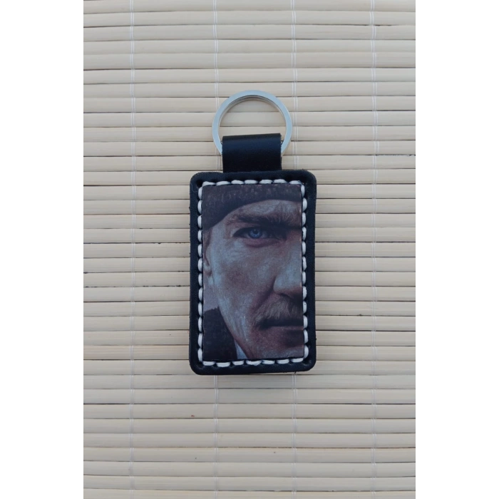 Ataturk Siluetli ozel uretim Ayyildiz Hakiki Deri Hediyelik Anahtarlik