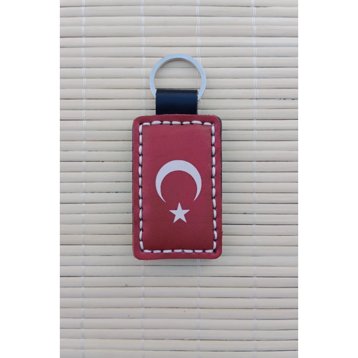 Ataturk Siluetli ozel uretim Ayyildiz Hakiki Deri Hediyelik Anahtarlik