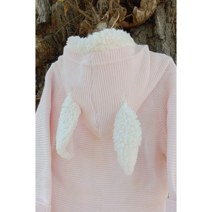 pembe renkli bebe wersoft dugmeli triko uzun kollu kaliteli kapusonlu bebek tulum