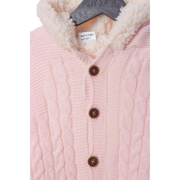 pembe renkli bebe wersoft dugmeli triko uzun kollu kaliteli kapusonlu bebek tulum