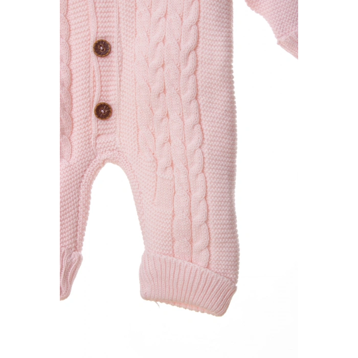 pembe renkli bebe wersoft dugmeli triko uzun kollu kaliteli kapusonlu bebek tulum