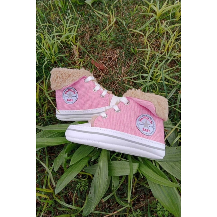 pembe renkli converse model ici polarli organik cocuk bebek ilkadim bagcikli patik sneaker casual ayakkabi