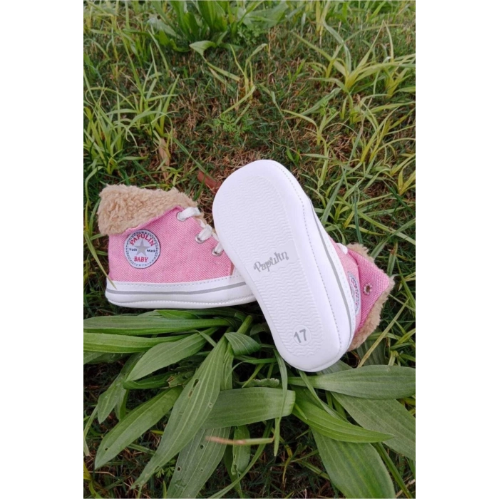 pembe renkli converse model ici polarli organik cocuk bebek ilkadim bagcikli patik sneaker casual ayakkabi