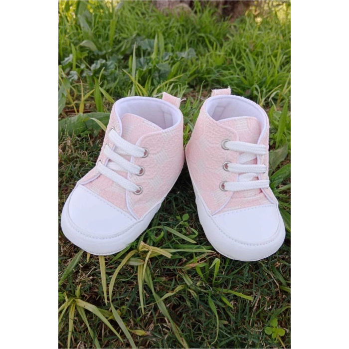 pembe renkli ici pamuklu organik cocuk bebek ilkadim bagcikli patik sneaker casual ayakkabi