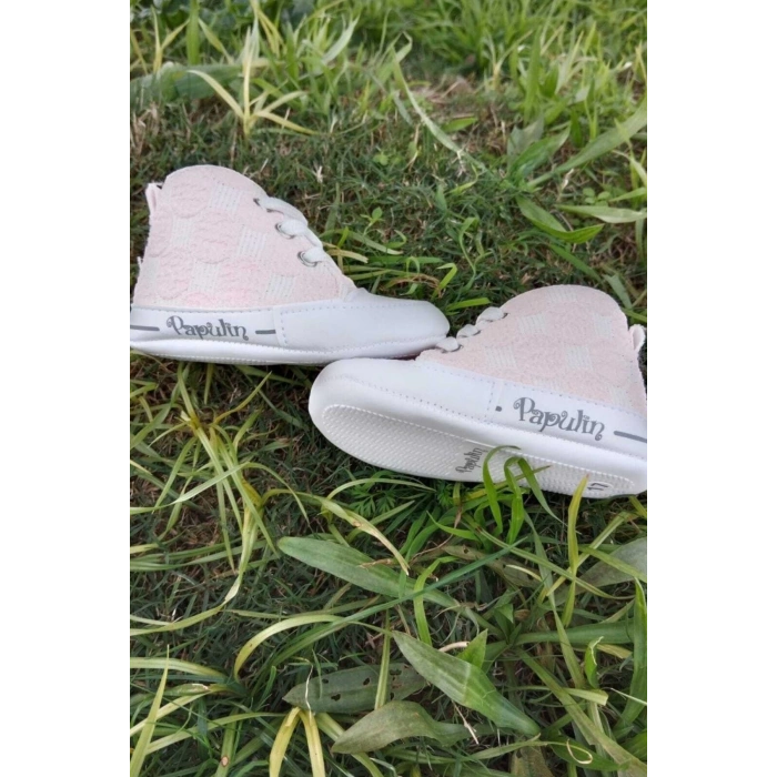 pembe renkli ici pamuklu organik cocuk bebek ilkadim bagcikli patik sneaker casual ayakkabi