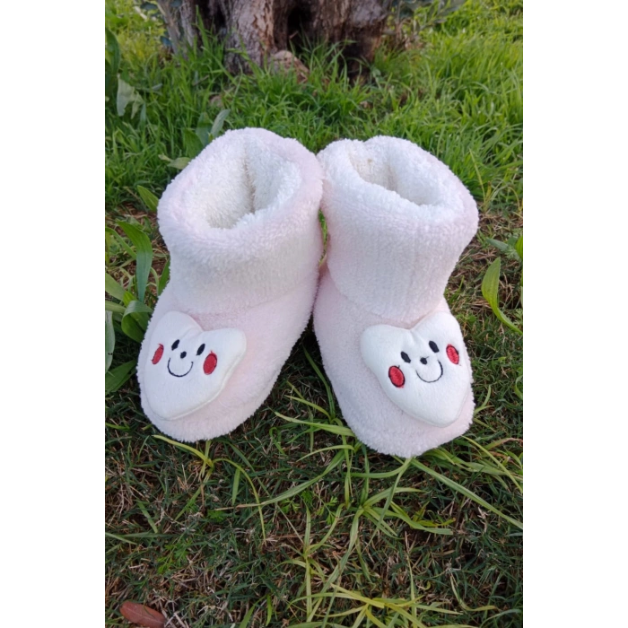 pembe renkli kalpli gulen yuz model ici pelus pamuklu organik hafif taban ortopedik cocuk patik panduf