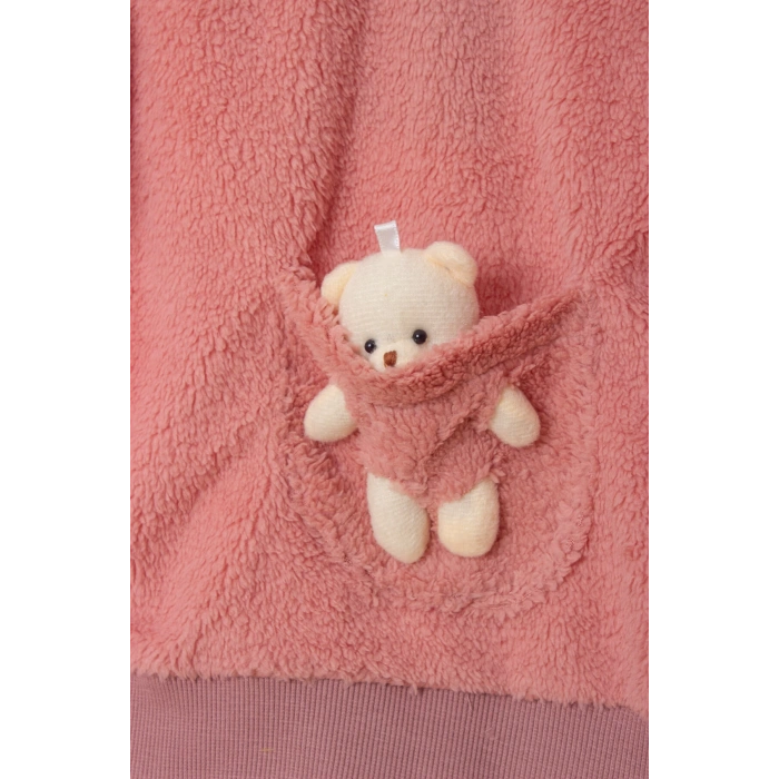 pembe renkli minnak ayicikli cep detayli kaliteli uzun kollu alt ust takim