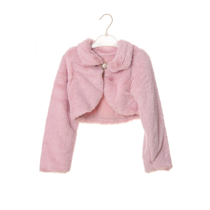 pembe renkli uzun kollu pamuklu kiz cocuk bolero yelek