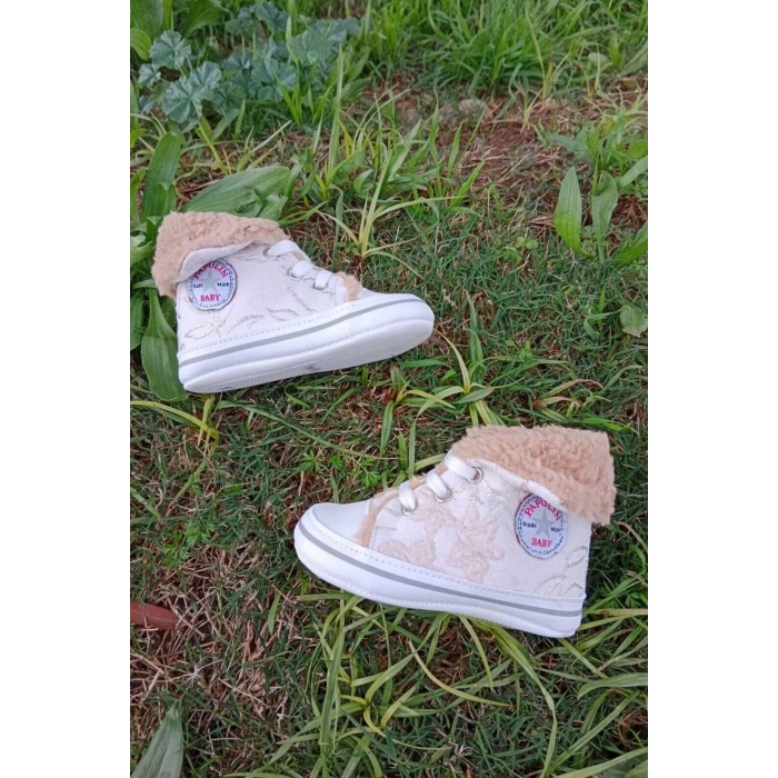 pudra renkli converse model ici polarli organik cocuk bebek ilkadim bagcikli patik sneaker casual ayakkabi