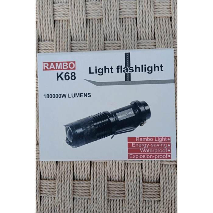 rambo k68 light flashlight sarjli zoomlu el feneri