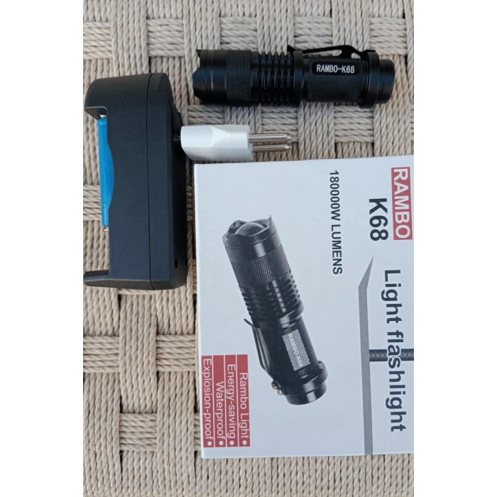 rambo k68 light flashlight sarjli zoomlu el feneri