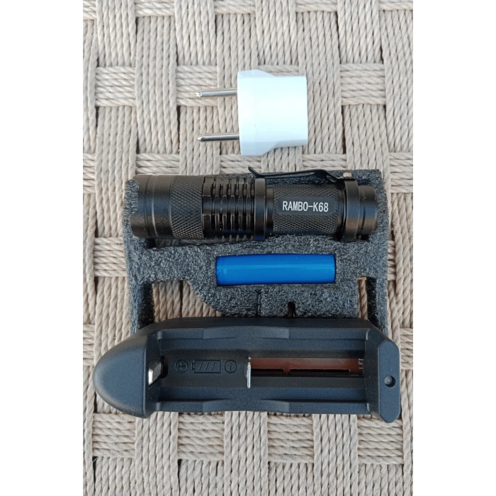 rambo k68 light flashlight sarjli zoomlu el feneri