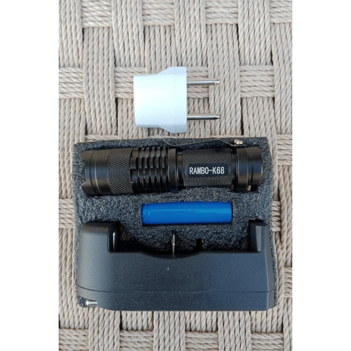 rambo k68 light flashlight sarjli zoomlu el feneri