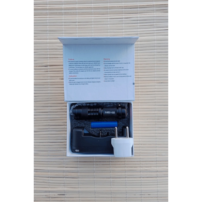 rambo k68 light flashlight sarjli zoomlu el feneri