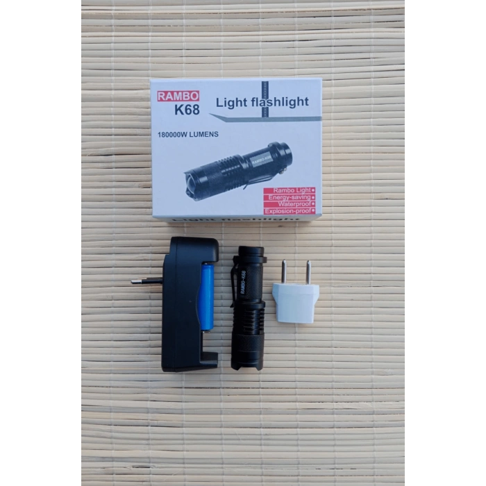 rambo k68 light flashlight sarjli zoomlu el feneri
