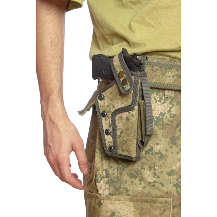 Sag El Deniz Kuvvetleri Deniz Piyade Kamuflaj Renkli Sarjorluklu Tek Emniyetli Palaskaya Kemere Gecirmeli Sallama Silah Kilifi