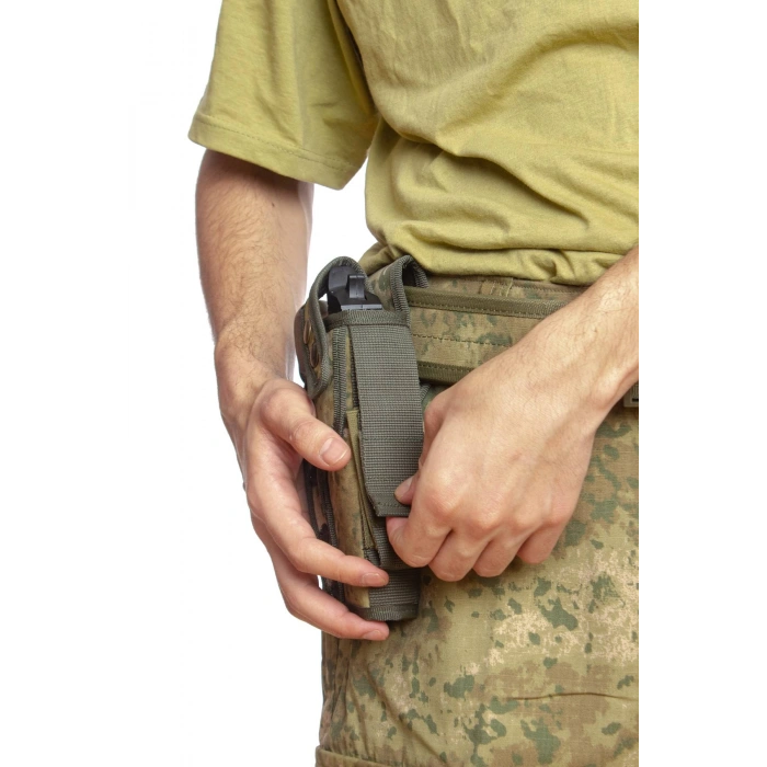 Sag El Deniz Kuvvetleri Deniz Piyade Kamuflaj Renkli Sarjorluklu Tek Emniyetli Palaskaya Kemere Gecirmeli Sallama Silah Kilifi