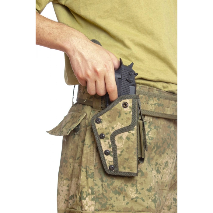 Sag El Deniz Kuvvetleri Deniz Piyade Kamuflaj Renkli Sarjorluklu Tek Emniyetli Palaskaya Kemere Gecirmeli Sallama Silah Kilifi