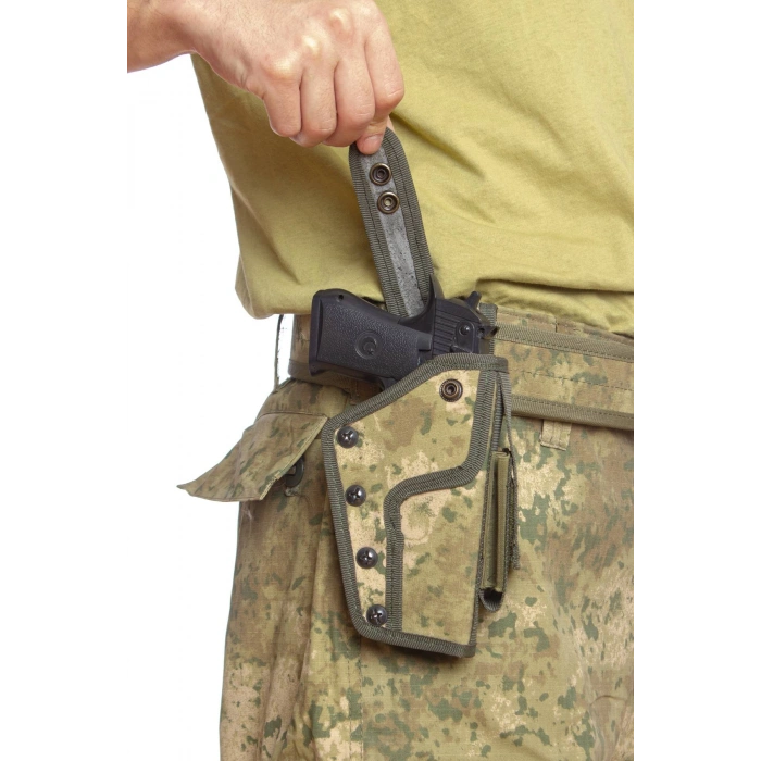 Sag El Deniz Kuvvetleri Deniz Piyade Kamuflaj Renkli Sarjorluklu Tek Emniyetli Palaskaya Kemere Gecirmeli Sallama Silah Kilifi