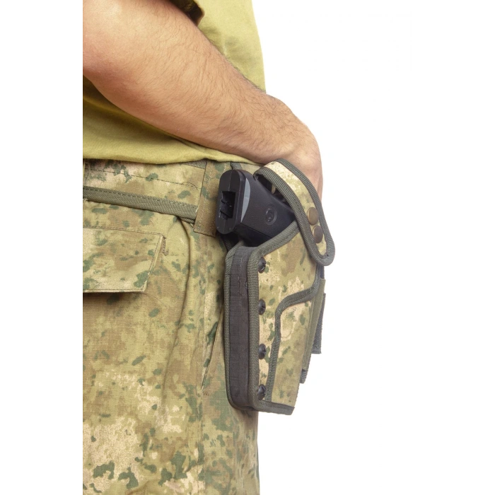 Sag El Deniz Kuvvetleri Deniz Piyade Kamuflaj Renkli Sarjorluklu Tek Emniyetli Palaskaya Kemere Gecirmeli Sallama Silah Kilifi