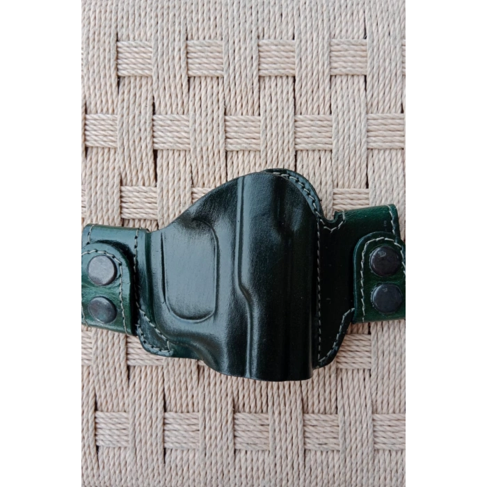 sag el haki renkli hakiki deri cit citli palaskaya kemere gecirmeli yarim kelebek silah kilif