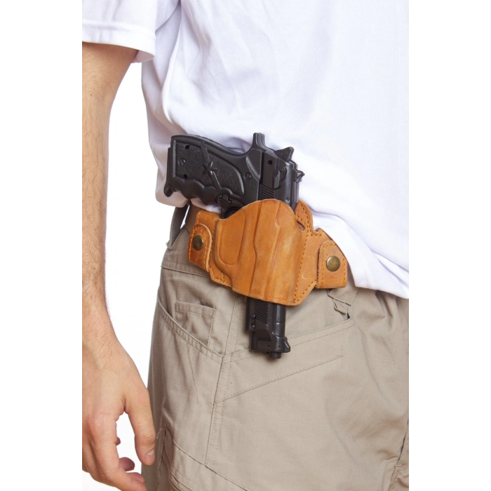 Sag El Hardal Renkli Hakiki Deri cit citli Universal Palaskaya Kemere Gecirmeli Yarim Kelebek Silah Kilifi