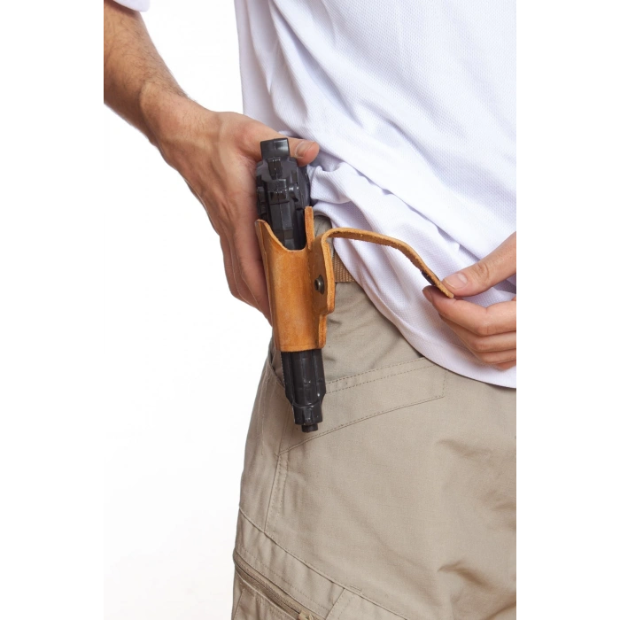 Sag El Hardal Renkli Hakiki Deri cit citli Universal Palaskaya Kemere Gecirmeli Yarim Kelebek Silah Kilifi