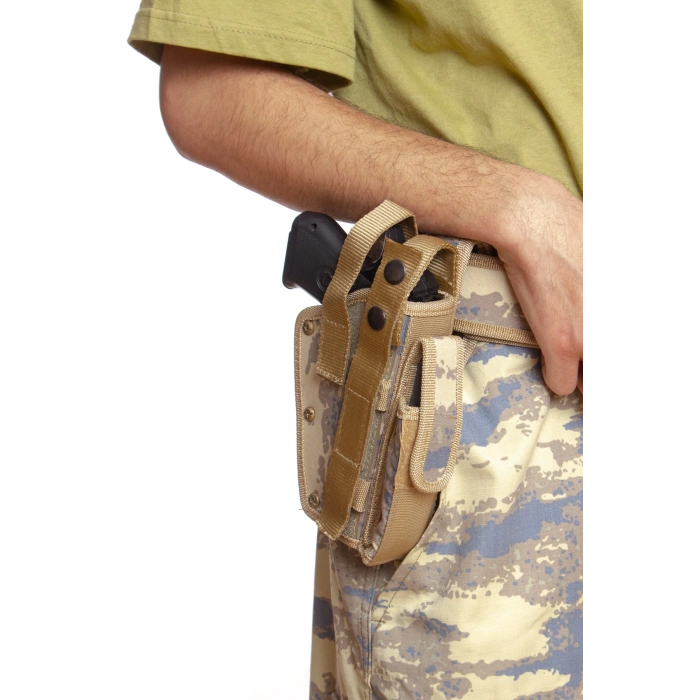 Sag El Hava Kuvvetleri Kamuflaj Renkli sarjorluklu cift Emniyetli Airsoft Palaskaya Kemere Gecirmeli Sallama Silah Kilifi