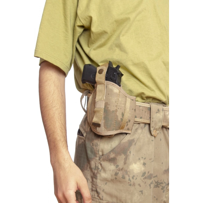 sag el jandarma kamuflaj renkli tek emniyetli yarim kelebek airsoft palaskaya kemere gecirmeli impertex silah kilifi