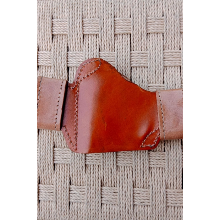 sag el kahverengi renkli hakiki deri cit citli palaskaya kemere gecirmeli yarim kelebek silah kilif