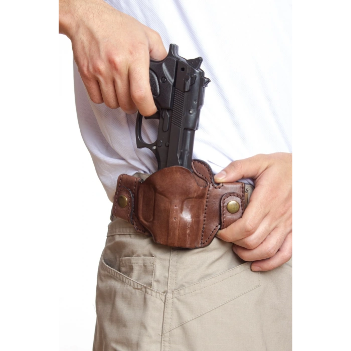 Sag El Kahverengi Renkli Hakiki Deri cit citli Universal Palaskaya Kemere Gecirmeli Yarim Kelebek Silah Kilifi