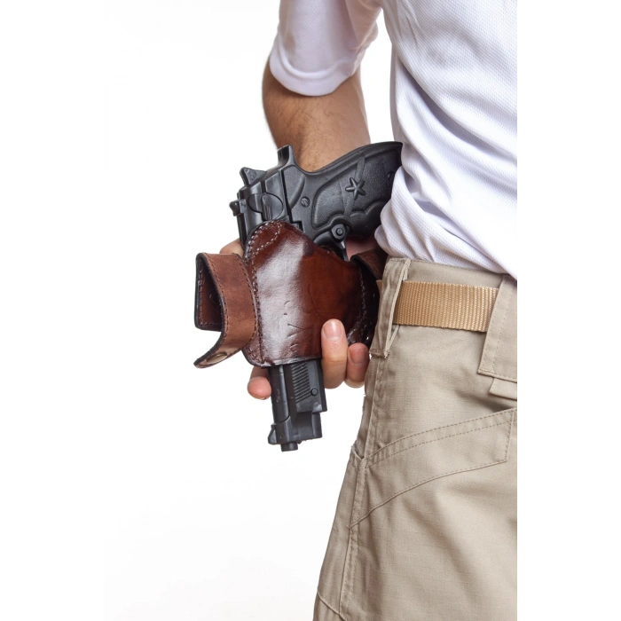 Sag El Kahverengi Renkli Hakiki Deri cit citli Universal Palaskaya Kemere Gecirmeli Yarim Kelebek Silah Kilifi