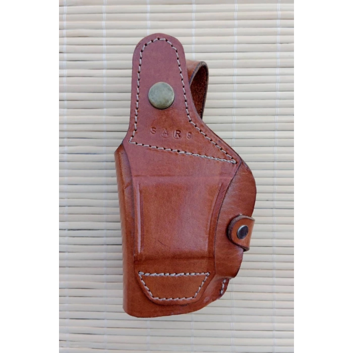 sag el kahverengi renkli hakiki deri masali universal ic dis tasima yarim model palaskaya kemere gecirmeli SAR 9 silah kilifi