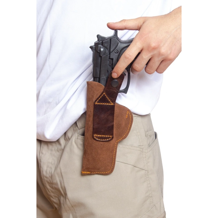 sag el kahverengi renkli suet ic dis masali tek emniyetli ic dis tasima palaskaya kemere gecirmeli silah kilifi