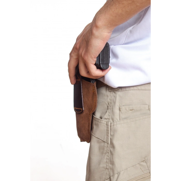 sag el kahverengi renkli suet ic dis masali tek emniyetli ic dis tasima palaskaya kemere gecirmeli silah kilifi