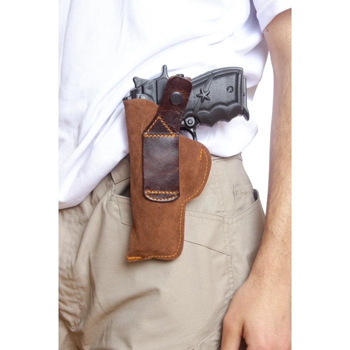 sag el kahverengi renkli suet ic dis masali tek emniyetli ic dis tasima palaskaya kemere gecirmeli silah kilifi