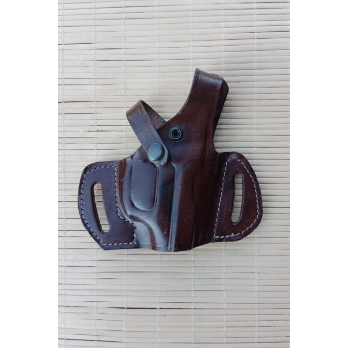 sag el kahverengi renkli tek emniyetli universal kemere gecirmeli yarim kelebek f 92 hakiki deri silah kilifi