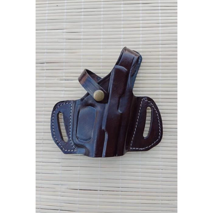 sag el kahverengi renkli tek emniyetli universal kemere gecirmeli yarim kelebek hakiki deri silah kilifi