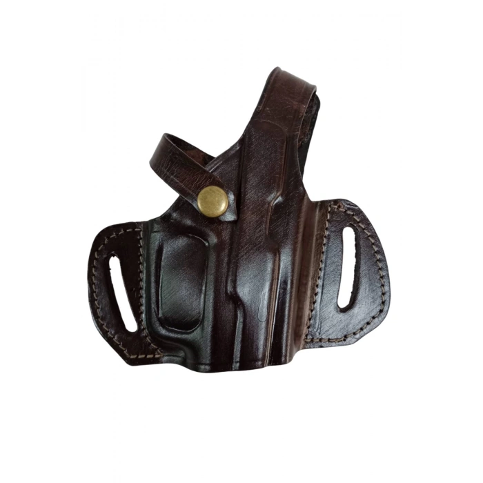 sag el kahverengi renkli tek emniyetli universal kemere gecirmeli yarim kelebek hakiki deri silah kilifi