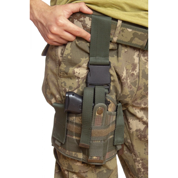 Sag El Kara Kuvvetleri Eski Kamuflaj Renkli Tek Baglantili Airsoft Palaskaya Kemere Gecirmeli impertex Bacak Silah Kilifi