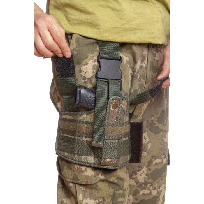 Sag El Kara Kuvvetleri Eski Kamuflaj Renkli Tek Baglantili Airsoft Palaskaya Kemere Gecirmeli impertex Bacak Silah Kilifi