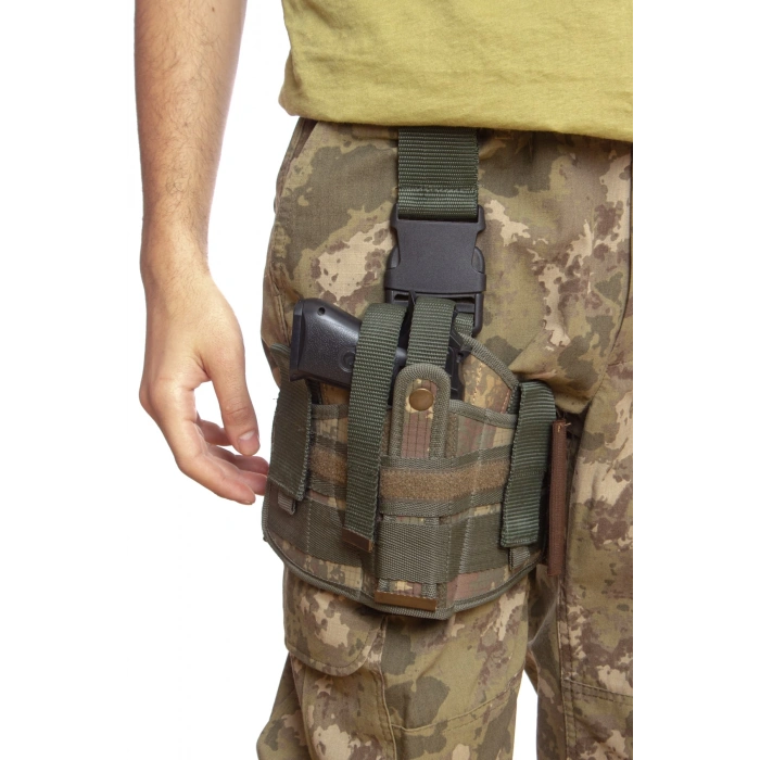 Sag El Kara Kuvvetleri Eski Kamuflaj Renkli Tek Baglantili Airsoft Palaskaya Kemere Gecirmeli impertex Bacak Silah Kilifi