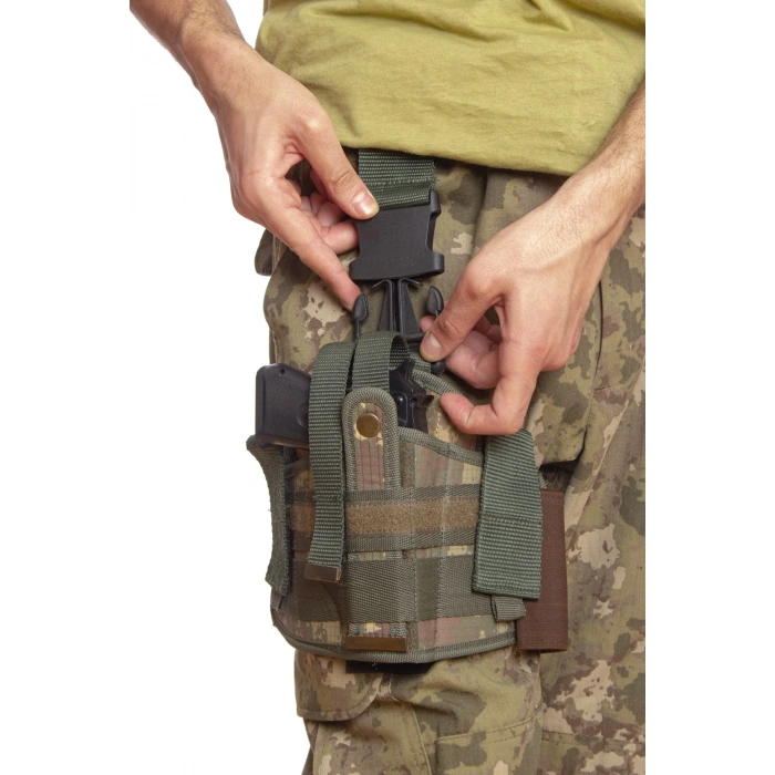 Sag El Kara Kuvvetleri Eski Kamuflaj Renkli Tek Baglantili Airsoft Palaskaya Kemere Gecirmeli impertex Bacak Silah Kilifi