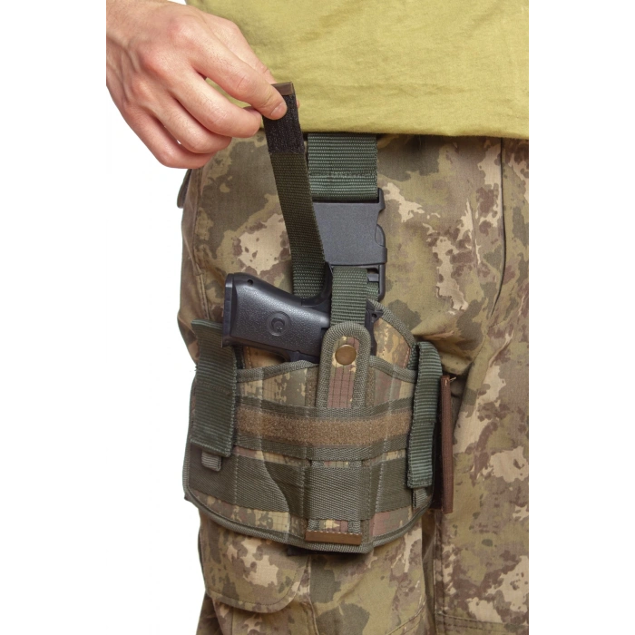 Sag El Kara Kuvvetleri Eski Kamuflaj Renkli Tek Baglantili Airsoft Palaskaya Kemere Gecirmeli impertex Bacak Silah Kilifi